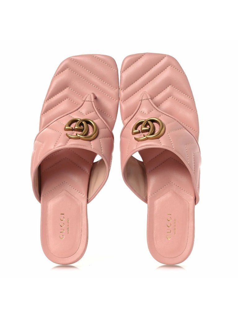 New Gucci Nappa Charlotte Double G Marmont Thong Sandals 36.5 Perfect Pink